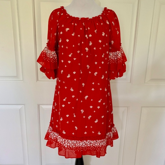 FLORAL BOHO RUFFLE MINI DRESS LINED SUMMER - Picture 2 of 8
